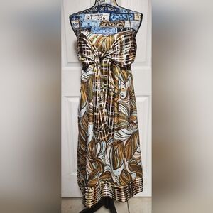 Intrigue Women's Dress Straps Summer Smocked Back Brown Gold Green Blue Size 12
